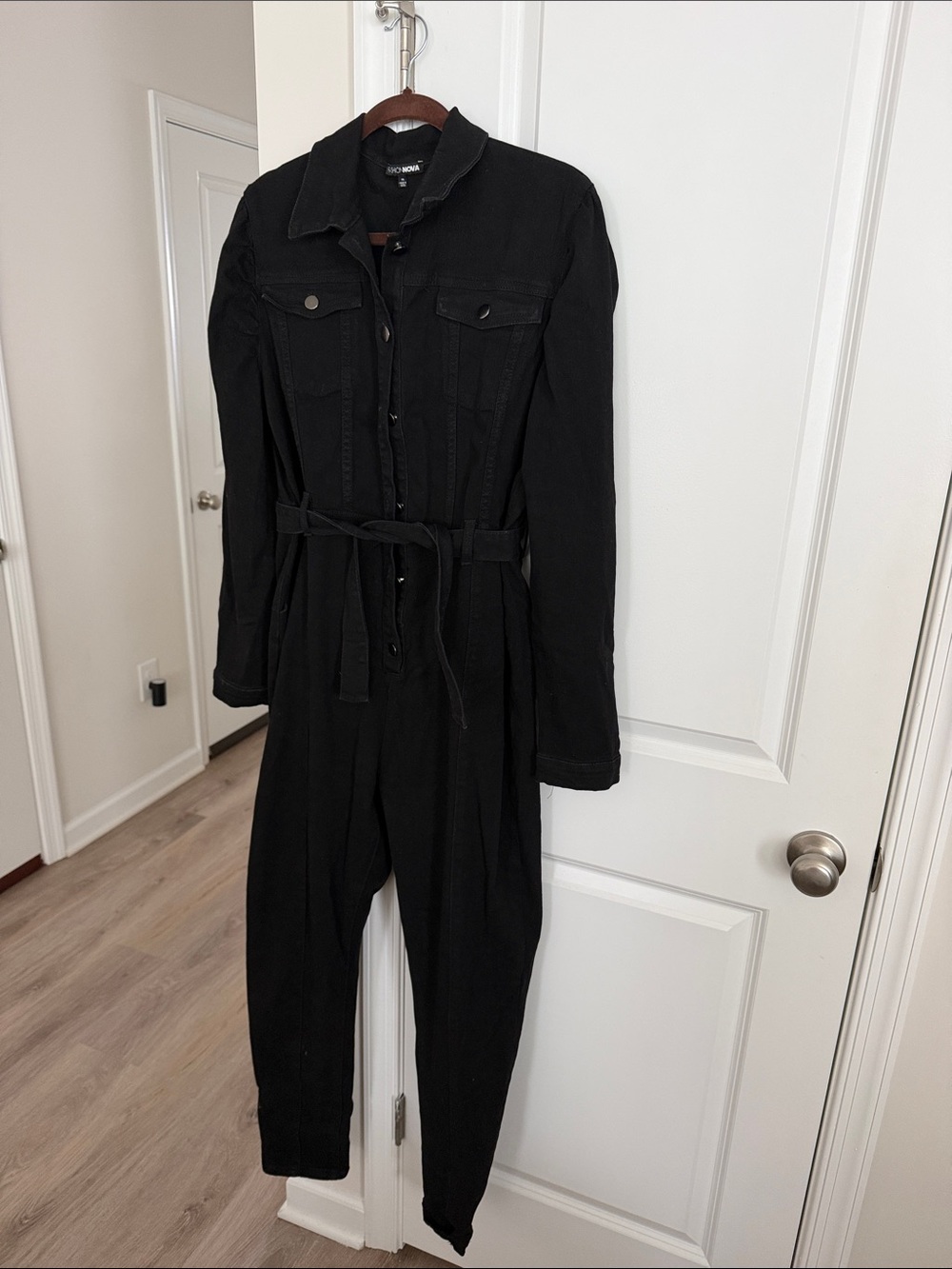 Fashion Nova Black Utility Jumpsuit with Waist Tie